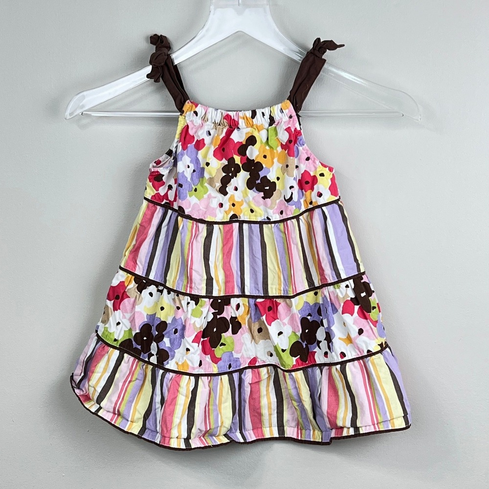 Gymboree Floral Striped Sundress Kids 3T Tiered Ruffle Tie Shoulder Multicolor - Picture 3 of 8